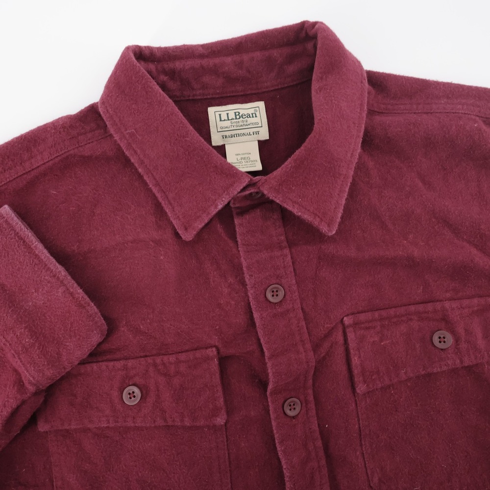 LL Bean Traditional Fit Chamois Shirt Burgundy Long Sleeve Mens Large